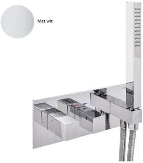 Inbouw Douchekraan Sanimex Giulini Thermostatisch 1-Uitgang Vierkant Incl. Handdouche En BOX Inbouwdeel Mat Wit Sanimex