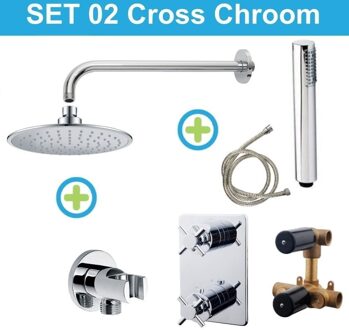 inbouw regendouche set 02 Cross Chroom