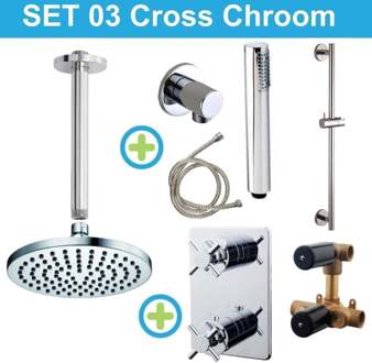 inbouw regendouche set 03 Cross Chroom