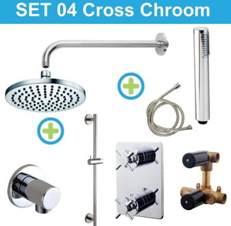 inbouw regendouche set 04 Cross Chroom