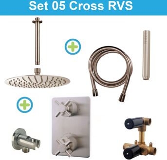 Inbouw Regendouche Set 05 Cross Plafonduitloop RVS