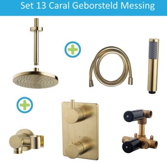 Inbouw Regendouche Set 13 Caral Rechthoek Plafonduitloop Geborsteld Messing Goud