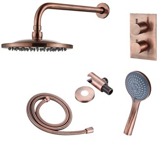 Inbouw Regendouche Set Boss & Wessing Copper met Wanduitloop en 3 Standen Handdouche Geborsteld Koper 30 cm Boss & Wessing