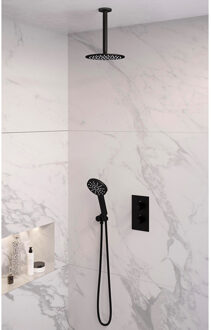 Inbouw Regendouche Set Brauer Black Edition Plafond Uitloop Ronde Hoofddouche 20 cm Met Handdouche 3 Standen Mat Zwart