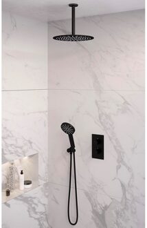 Inbouw Regendouche Set Brauer Black Edition Plafond Uitloop Ronde Hoofddouche 30 cm Met Glijstang en Handdouche 3 Standen Mat Zwart