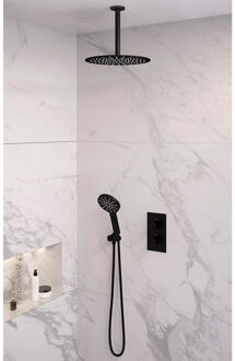 Inbouw Regendouche Set Brauer Black Edition Plafond Uitloop Ronde Hoofddouche 30 cm Met Handdouche 3 Standen Mat Zwart