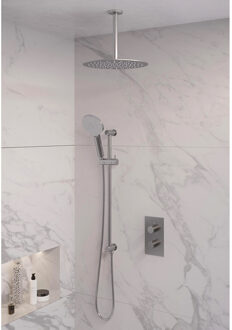 Inbouw Regendouche Set Brauer Brushed Edition Plafond Uitloop Ronde Hoofddouche 30 cm Met Handdouche 3 Standen en Glijstang RVS Look