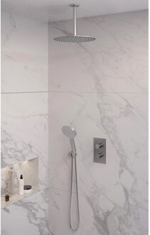 Inbouw Regendouche Set Brauer Brushed Edition Plafond Uitloop Ronde Hoofddouche 30 cm Met Handdouche 3 Standen RVS Look