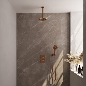 Inbouw Regendouche Set Brauer Copper Edition Plafond Uitloop Ronde Hoofddouche 20 cm Met Handdouche 3 Standen Koper