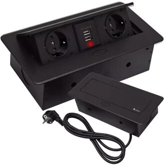 Inbouw stekkerdoos - 2x schuko stopcontact - 2x USB-poorten - zwart - 190 cm