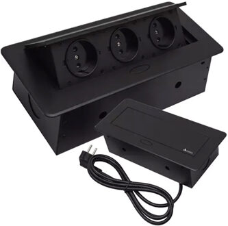 Inbouw stekkerdoos - 3x schuko stopcontact - zwart - 190 cm