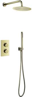 Inbouw Thermostatische Regendoucheset - Leoni - Regendouchekop 25 cm - Geborsteld Goud - PVD Coating