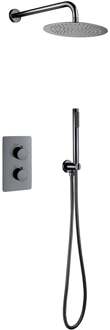 Inbouw Thermostatische Regendoucheset - Leoni - Regendouchekop 25 cm - Gunmetal Grijs - PVD Coating