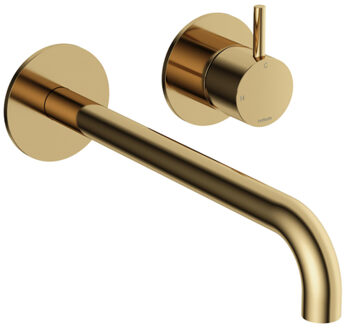 Inbouw Wastafelkraan Hotbath Cobber 25cm Gebogen Uitloop 1-Hendel Gepolijst Messing PVD