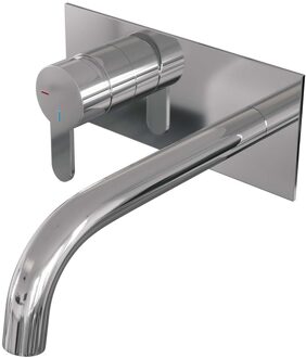 Inbouw Wastafelmengkraan Brauer Chrome Edition Coldstart Gebogen Uitloop Korte Platte Hendel Links Chroom Met Afdekplaat