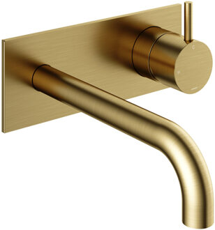 Inbouw Wastafelmengkraan Hotbath Cobber 3+3 Inbouwsysteem 1-hendel Gebogen 18 cm Geborsteld Messing PVD