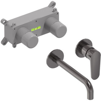 Inbouw Wastafelmengkraan MAY Forma Eenhendel Incl. Inbouwbox Geborsteld Carbon Black PVD Gunmetal