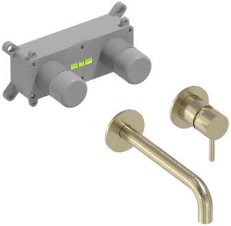 Inbouw Wastafelmengkraan MAY Stilo Eenhendel Incl. Inbouwbox Geborsteld Mat Goud PVD