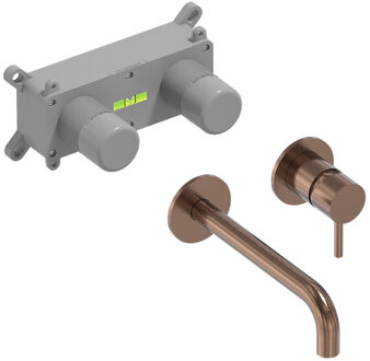 Inbouw Wastafelmengkraan MAY Stilo Eenhendel Incl. Inbouwbox Geborsteld Mat Koper PVD