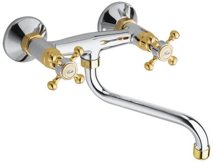 Inbouw Wastafelmengkraan Sapho Antea 2-knop Gebogen Uitloop 19 cm Chroom / Goud