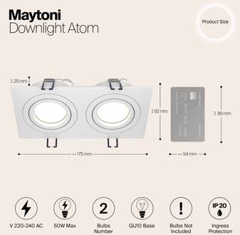 inbouwlamp Atom, wit, 2-lamps, 17,5 x 9,2 cm