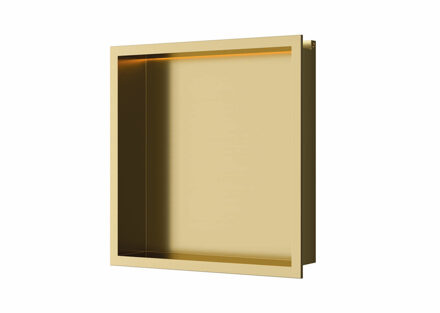 Inbouwnis Luca Sanitair 30x30x6,5 cm RVS Geborsteld Goud PVD + LED verlichting Luca Sanitair