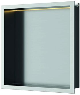 Inbouwnis Luca Sanitair 30x30x6,5cm RVS Geborsteld Nikkel + LED verlichting Geborsteld Nikkel