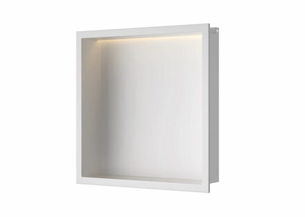 Inbouwnis Luca Sanitair 30x30x6,5cm RVS Mat Wit PVD + LED verlichting