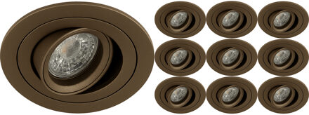 Inbouwspot 10 Pack - Sigmi Luno Pro - Rond - Brons - Kantelbaar - Zaagmaat 80mm Diameter 92mm - Incl. GU10 Fitting