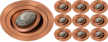 Inbouwspot 10 Pack - Sigmi Luno Pro - Rond - Koper - Kantelbaar - Zaagmaat 80mm Diameter 92mm - Incl. GU10 Fitting