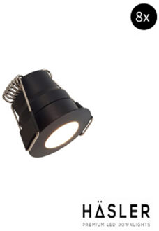 Inbouwspot Häsler Abruzzo Incl. Fase Aansnijding Dimbaar 3.4 cm 1.8 Watt Warm Wit Mat Zwart Set 8x