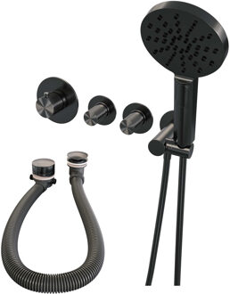 Inbouwthermostaatset Brauer Gunmetal Carving Incl 3 Standen Handdouche En Badafvoer Gunmetal