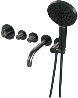 Inbouwthermostaatset Brauer Gunmetal Carving Incl Baduitloop en 3 Standen Handdouche Gunmetal