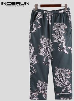 INCERUN Afdrukken Mannen Sleep Bottoms Broek Zijde Satijn Leisure Pyjama Comfortabele Nachtkleding Vintage Mannen Lounge Broek S-5XL grijs / XXXL