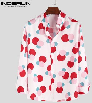 INCERUN Business Casual Mannen Revers Neck Button Down Shirts Lange Mouw Polka Dot Gedrukt Straat Kleine Verse Slanke Blouse Masculina 4XL