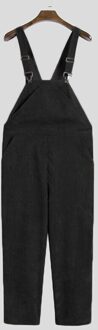 Incerun Mannen Jumpsuits Effen Kleur Corduroy Bib Broek Zakken Streetwear Vintage Casual Rompertjes Chic Mannen Bretels Overalls XL / zwart