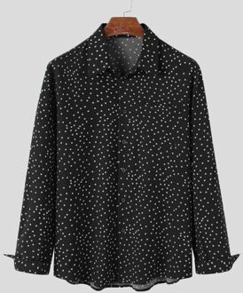 Incerun Mannen Leisure Polka Dot Gedrukt Shirts Lange Mouwen Revers Kraag Blouse Mode Knop Camisa Man Toevallige Ademende Blusas Xl