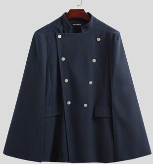 Incerun Mens Stand Kraag Effen Kleur Jassen Double Breasted Mantel Cape Hombre Zakken Poncho Winter Man Leisure Windbreakers 5XL 4XL