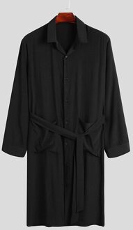 Incerun Mode Nachtkleding Gewaden Baggy Effen Kleur Slaap Gewaad Leisure Knoppen Badjassen Mannen Lange Mouwen Revers Shirts Homewear 5XL 4XL