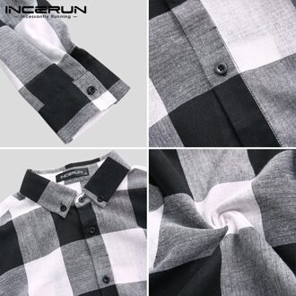 Incerun Mode Plaid Mannen Casual Shirt Lange Mouw Fitness Revers Streetwear Blouse Shirts Mannen Camisas Masculina Plus Size zwart Shirt / XXL