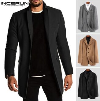 INCERUN Winter Mannen Geul Faux Fleece Blends Jassen Lange Mouwen Solid Casual Business Jassen Streetwear Mannen Overjassen donker grijs Coats / XXL
