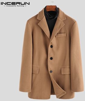 INCERUN Winter Mannen Geul Faux Fleece Blends Jassen Lange Mouwen Solid Casual Business Jassen Streetwear Mannen Overjassen kameel Coats / XL