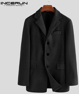 INCERUN Winter Mannen Geul Faux Fleece Blends Jassen Lange Mouwen Solid Casual Business Jassen Streetwear Mannen Overjassen zwart Coats / M
