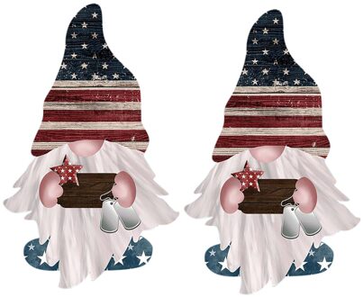 Independence Day Gnome Deur Hanger Houten Teken Deur Muur Opknoping Decoraties Voordeur Krans Macrame Home Decoratieve 2stk