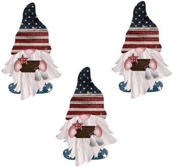 Independence Day Gnome Deur Hanger Houten Teken Deur Muur Opknoping Decoraties Voordeur Krans Macrame Home Decoratieve 3stk