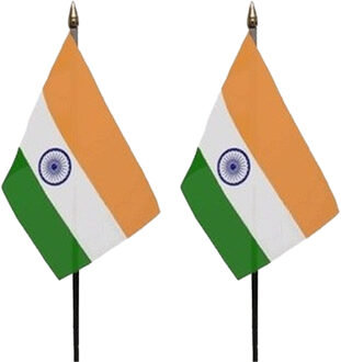 India - 2x - mini vlaggetje van 10 x 15 cm op stokje - Landen vlag - H27 cm