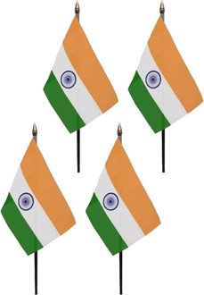 India - 4x - mini vlaggetje van 10 x 15 cm op stokje - Landen vlag - H27 cm