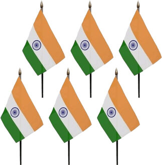 India - 6x - mini vlaggetje van 10 x 15 cm op stokje - Landen vlag - H27 cm
