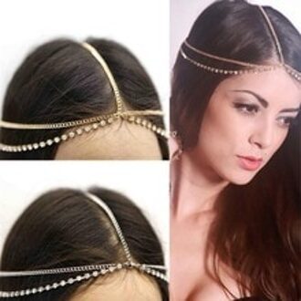 India Bohemian Hoofd Ketting Gouden Metalen Kwastje Strass Haar Sieraden voor Vrouwen Party Bruiloft Haaraccessoires Hoofddeksel zilver