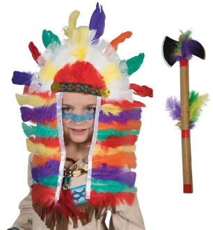 Indiaan verkleed accessoire set hoofdtooi en bijl